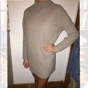 Neutral ribbed turtleneck dress